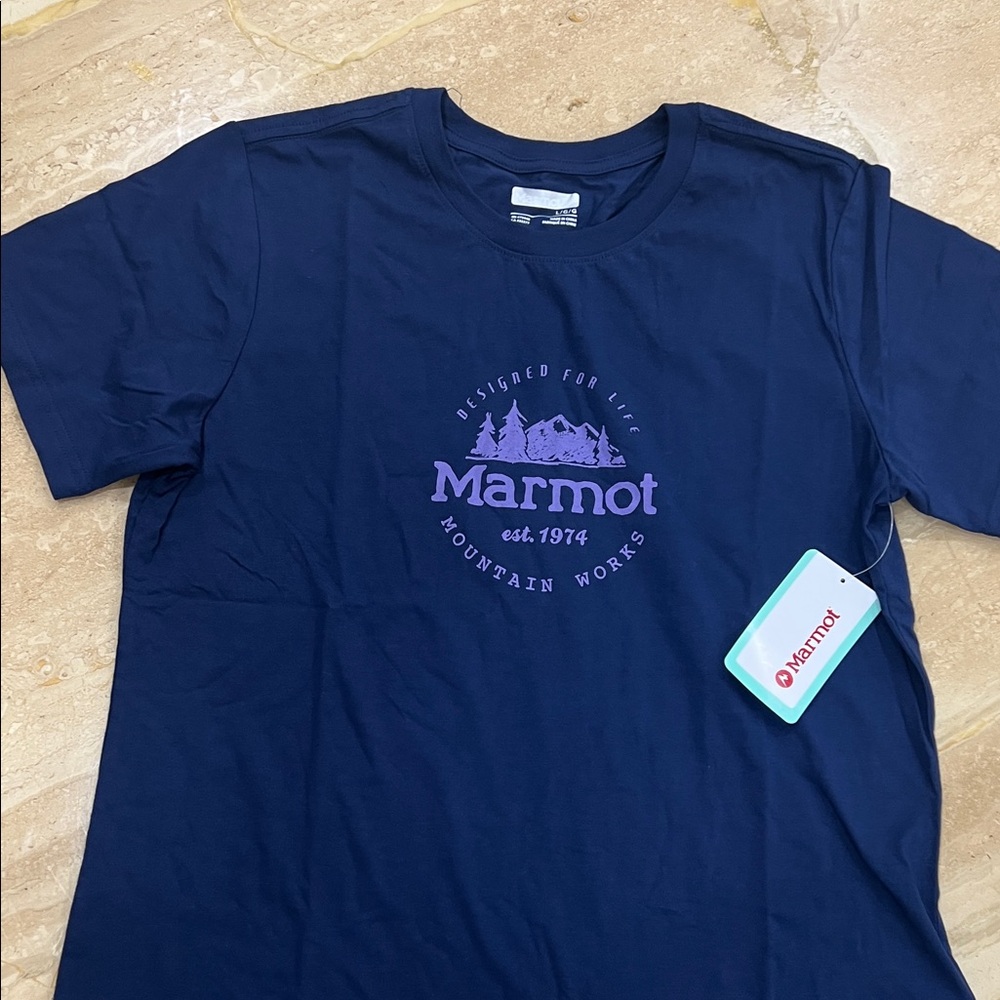 Marmot Dark Blue Tee with Purple Graphic